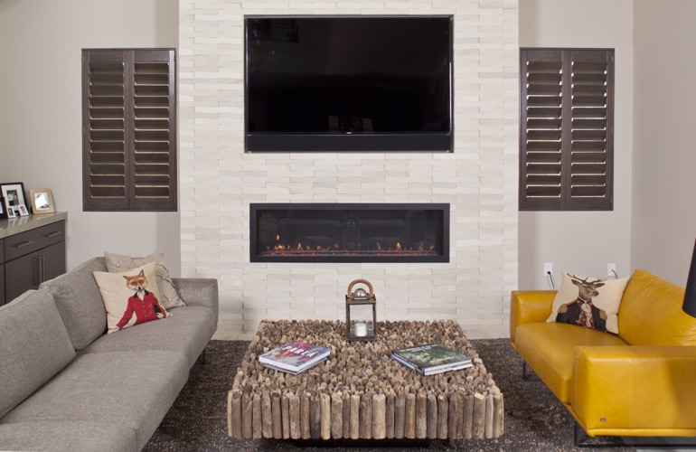 Ovation wood shutters in modern living room